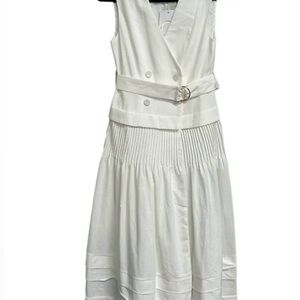 Commense White Belted Midi Dress